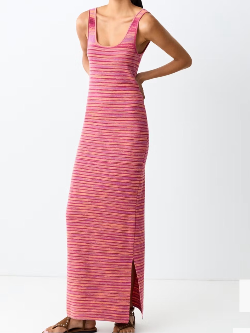 Mango Striped Knit Maxi Dress in Pink and Orange PRINTED DRESS WITH SIDE OPENING
